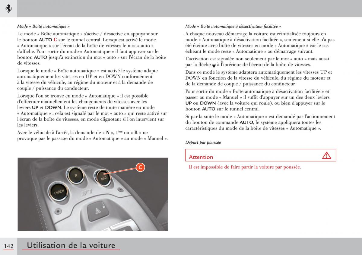 Ferrari 458 Italia manuel du proprietaire / page 142