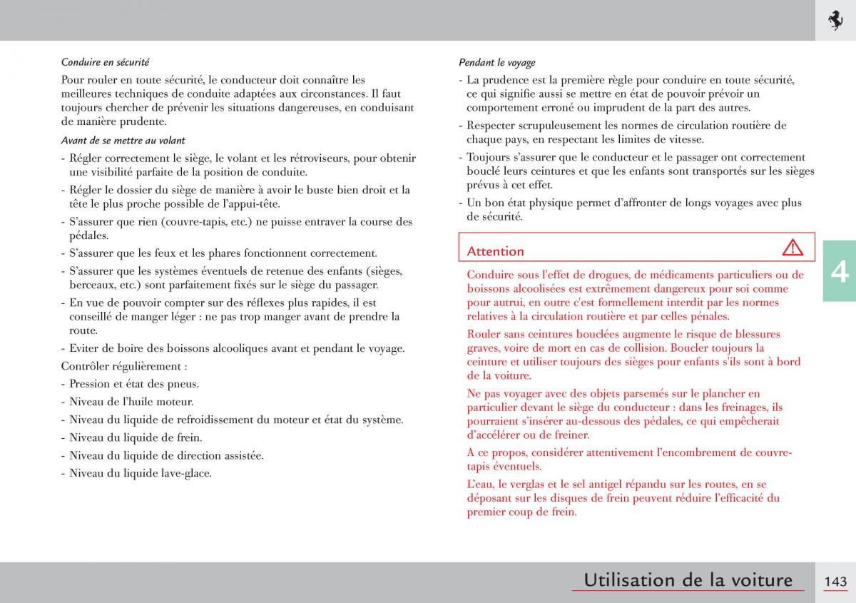 Ferrari 458 Italia manuel du proprietaire / page 143