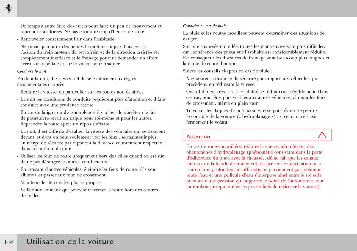 Ferrari 458 Italia manuel du proprietaire / page 144