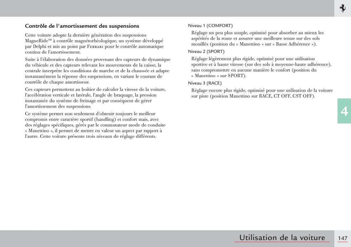 Ferrari 458 Italia manuel du proprietaire / page 147