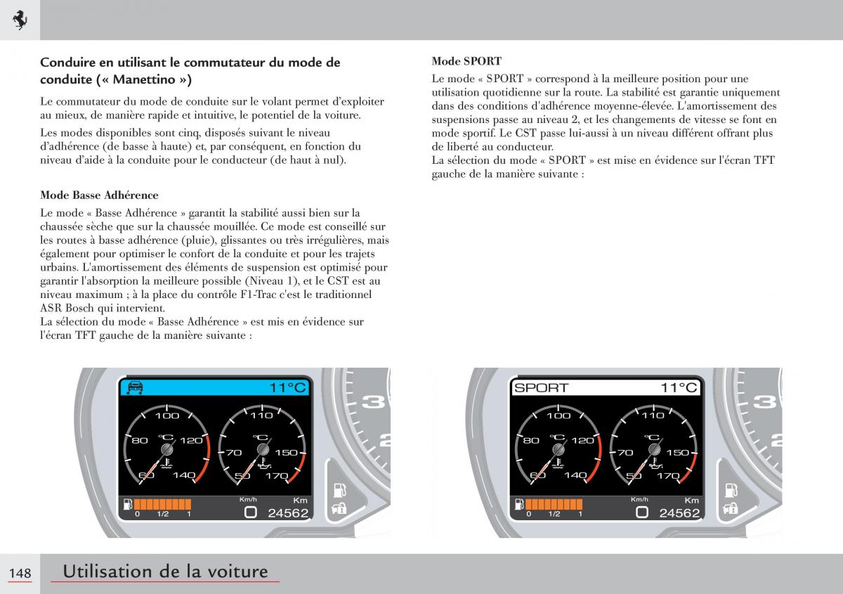 Ferrari 458 Italia manuel du proprietaire / page 148