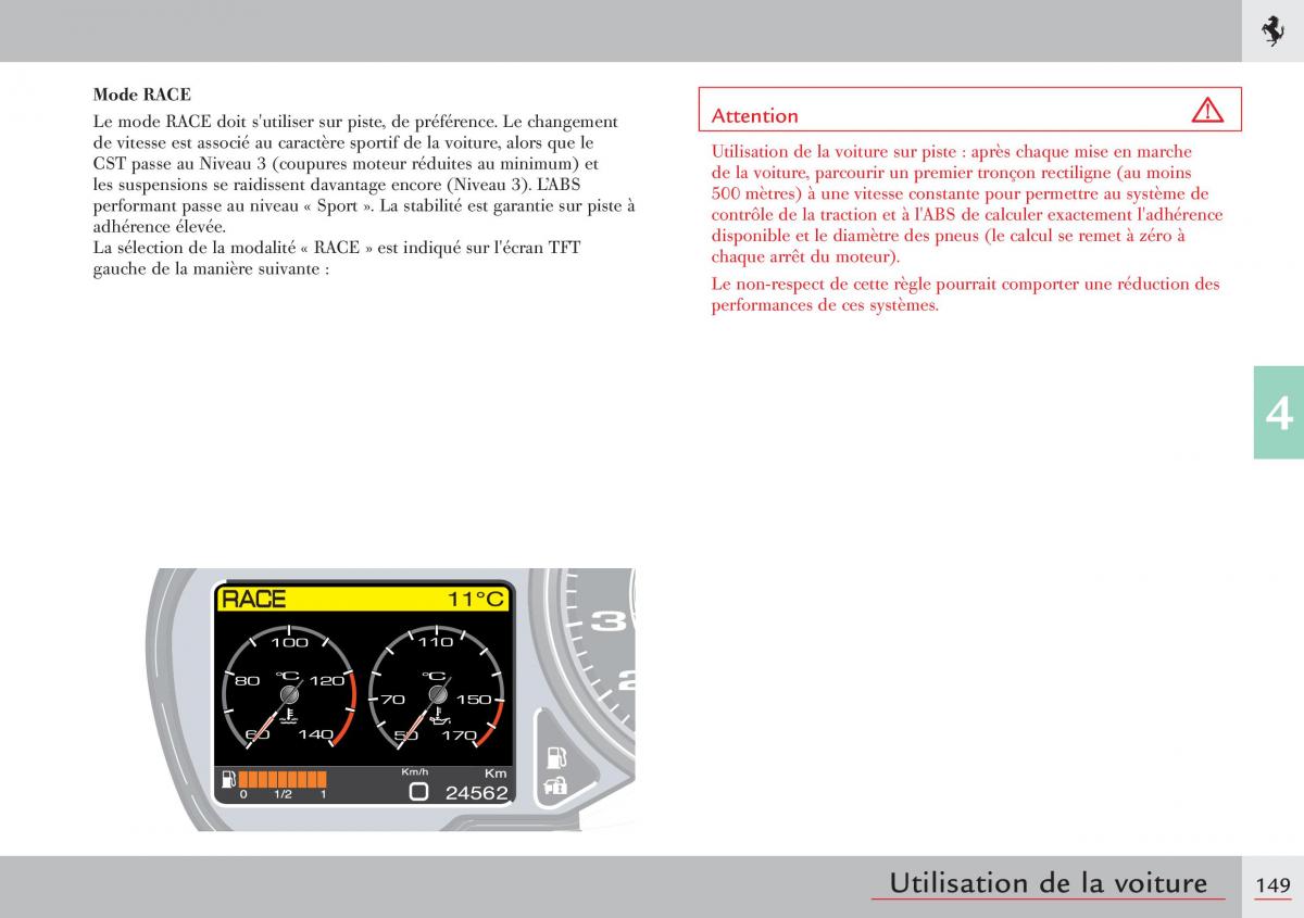 Ferrari 458 Italia manuel du proprietaire / page 149