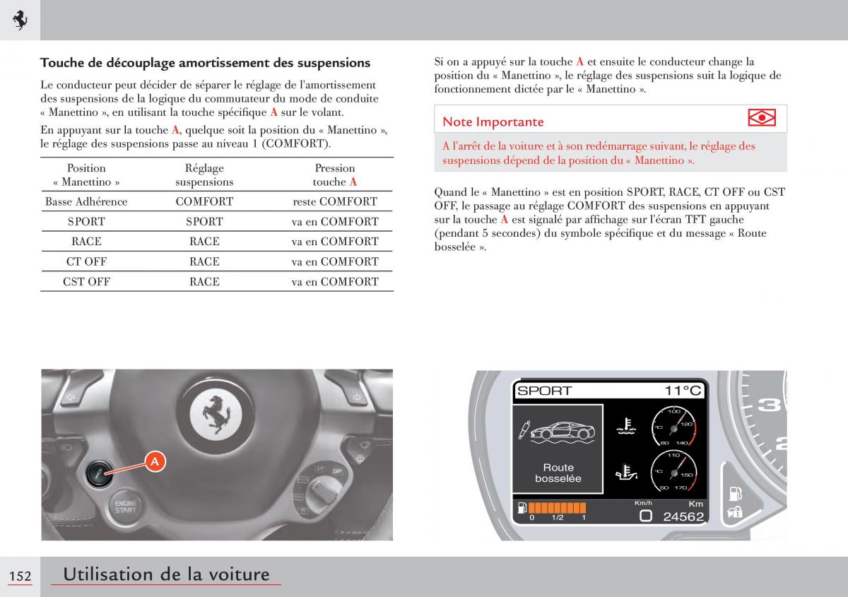 Ferrari 458 Italia manuel du proprietaire / page 152