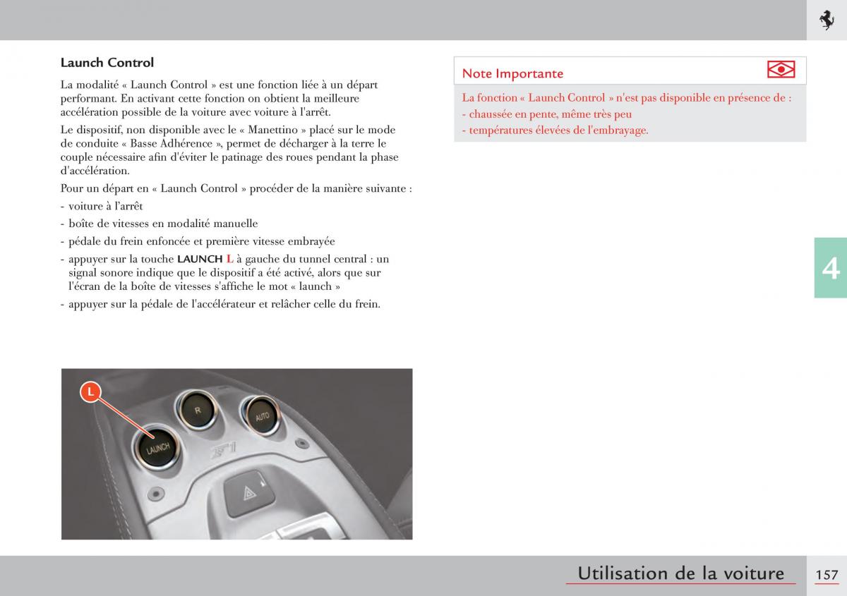 Ferrari 458 Italia manuel du proprietaire / page 157