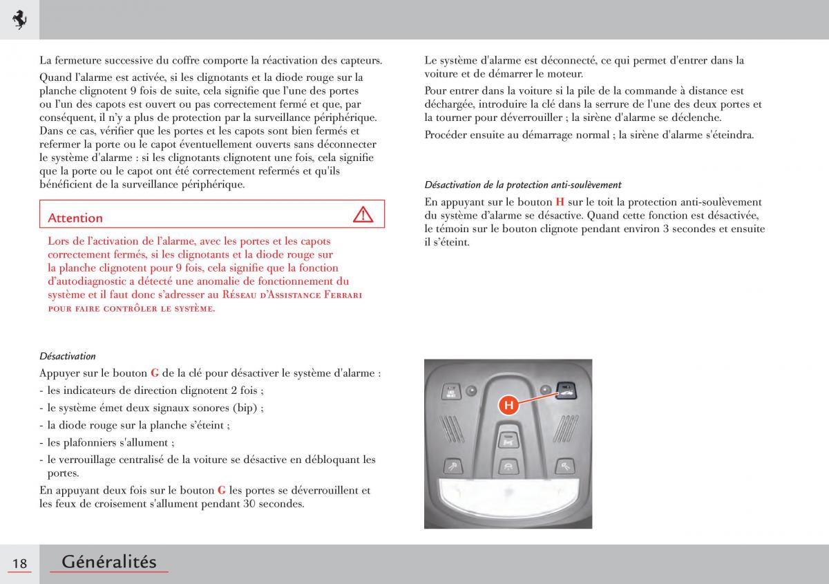 Ferrari 458 Italia manuel du proprietaire / page 18