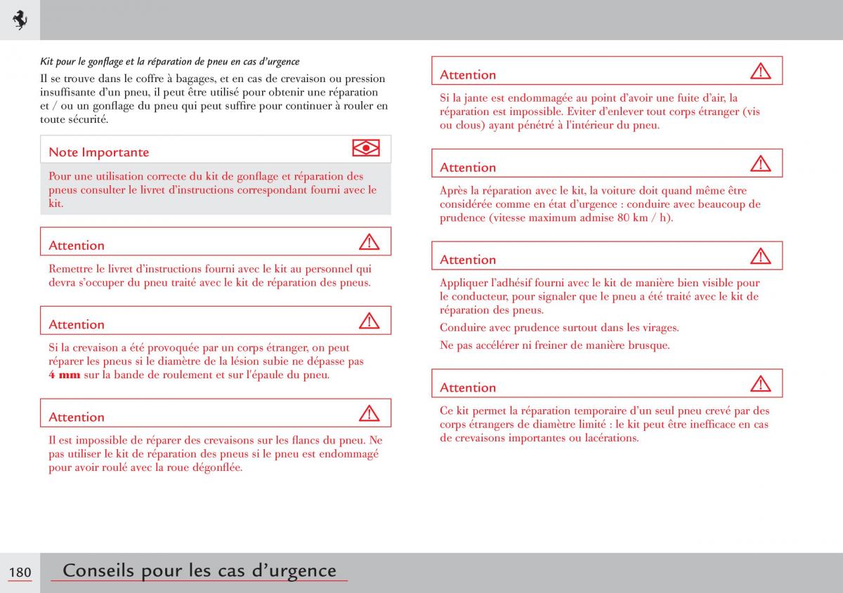 Ferrari 458 Italia manuel du proprietaire / page 180