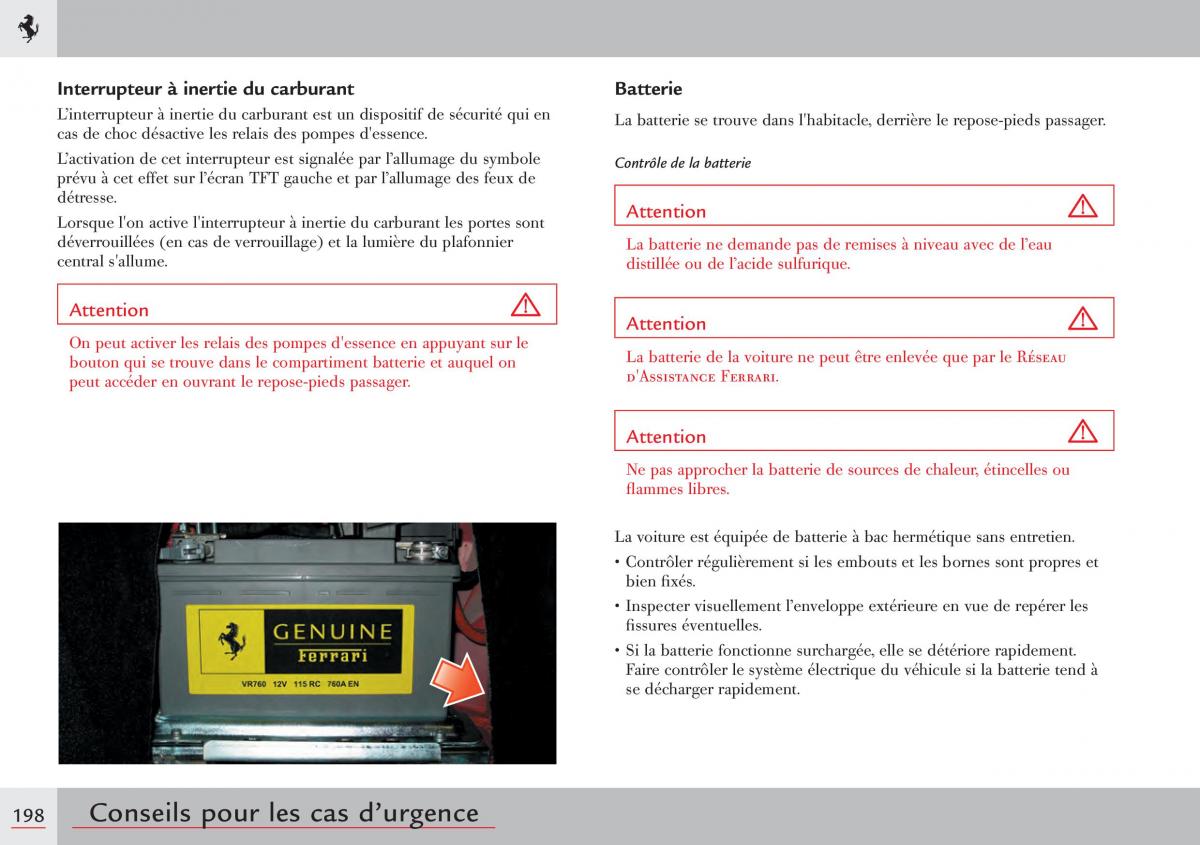 Ferrari 458 Italia manuel du proprietaire / page 198