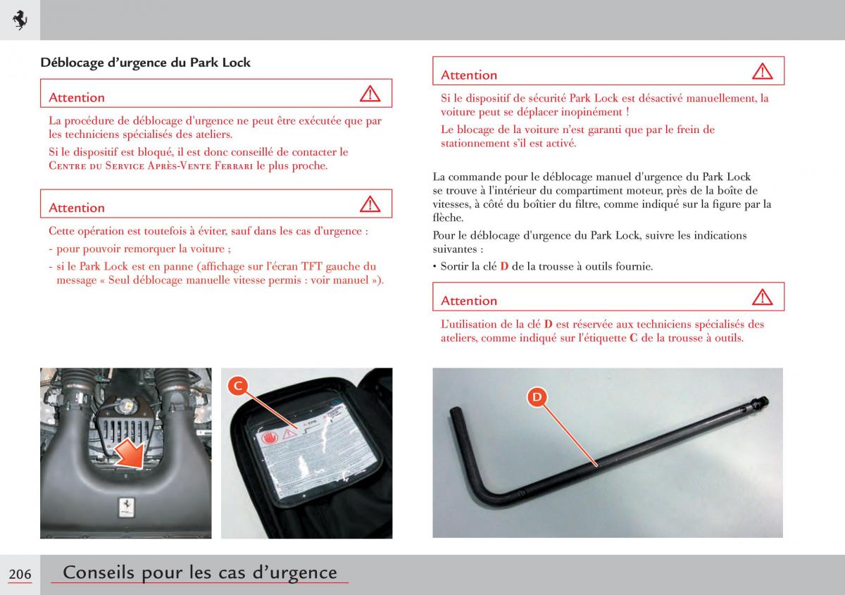 Ferrari 458 Italia manuel du proprietaire / page 206
