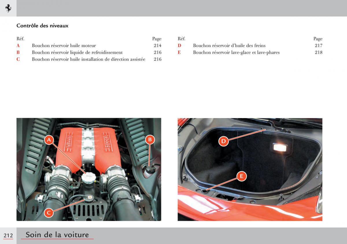 Ferrari 458 Italia manuel du proprietaire / page 212