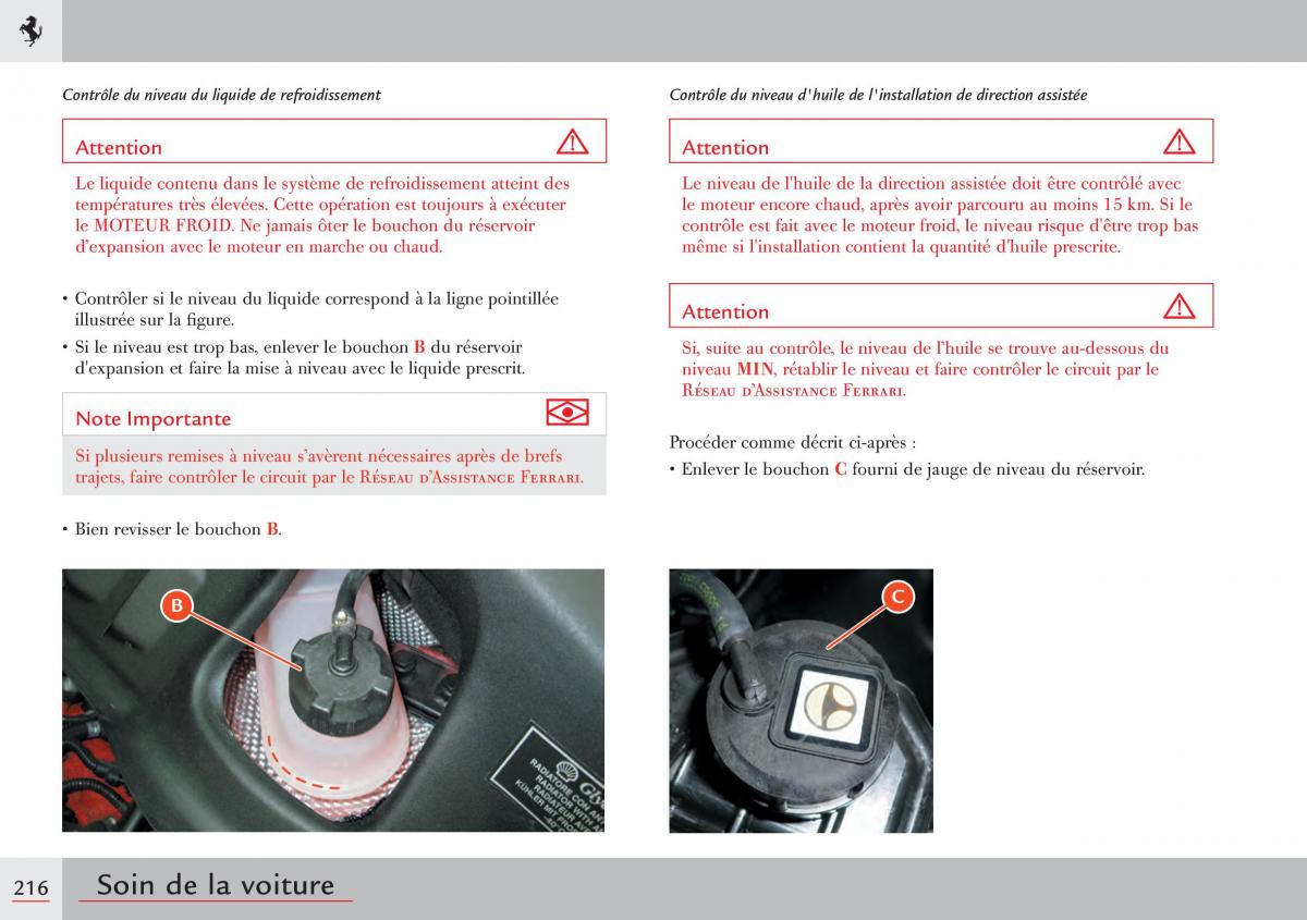 Ferrari 458 Italia manuel du proprietaire / page 216