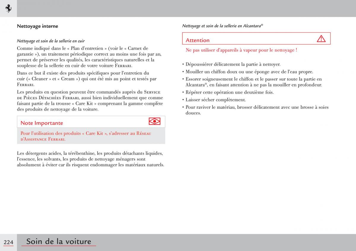 Ferrari 458 Italia manuel du proprietaire / page 224