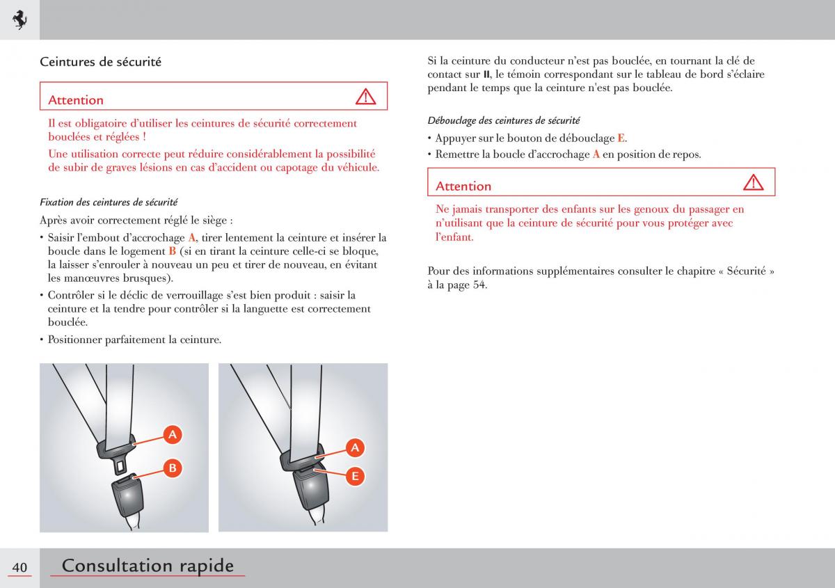 Ferrari 458 Italia manuel du proprietaire / page 40