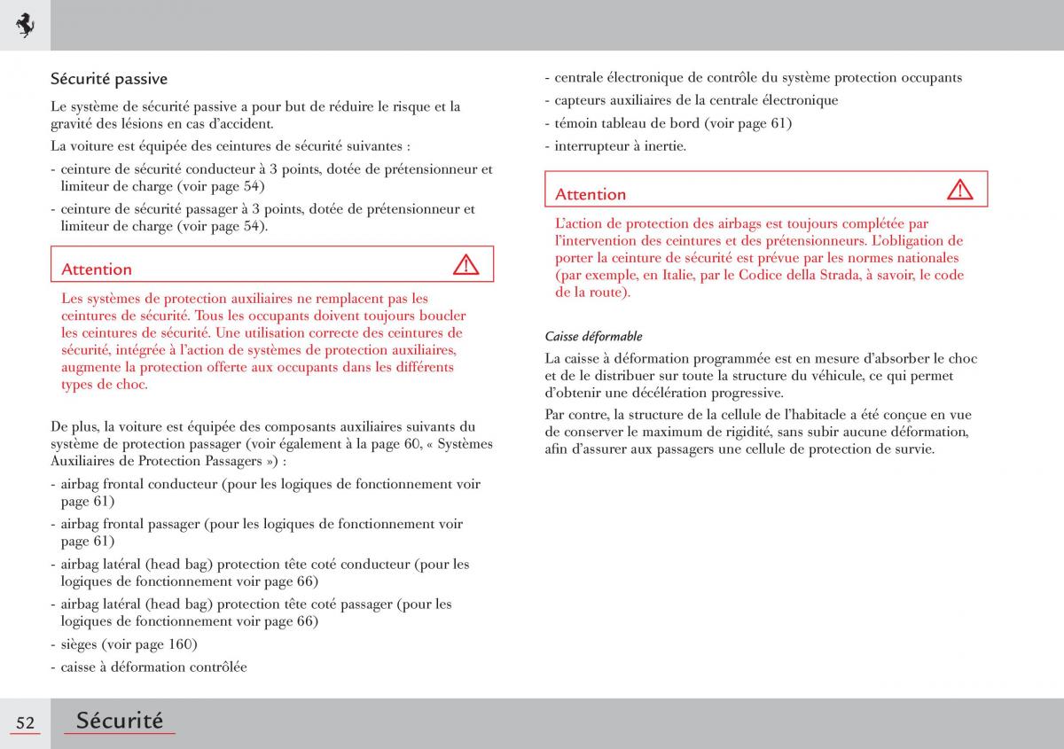 Ferrari 458 Italia manuel du proprietaire / page 52