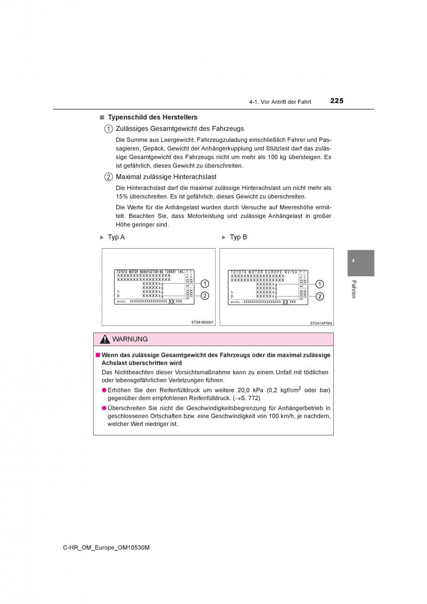 Toyota C HR Handbuch / page 225