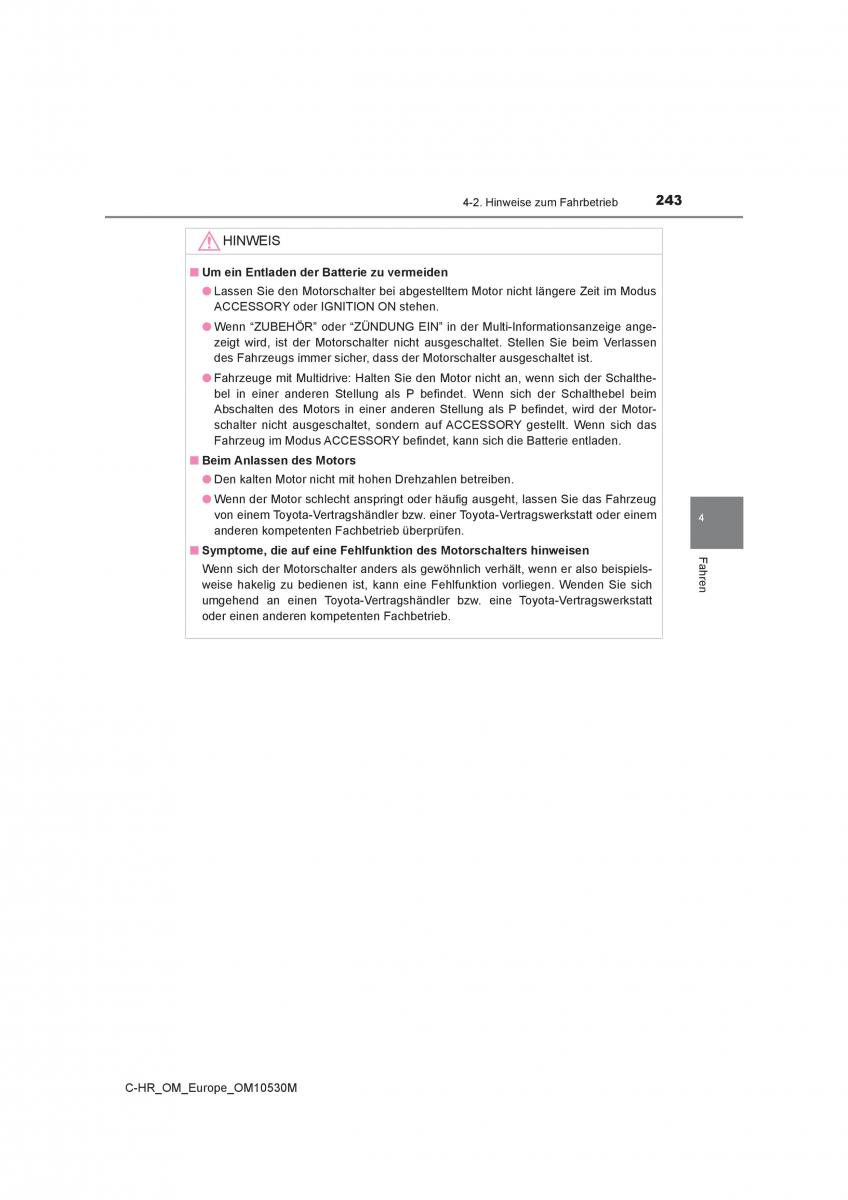 Toyota C HR Handbuch / page 243