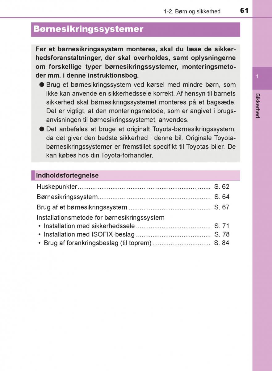 Toyota C HR Bilens instruktionsbog / page 61