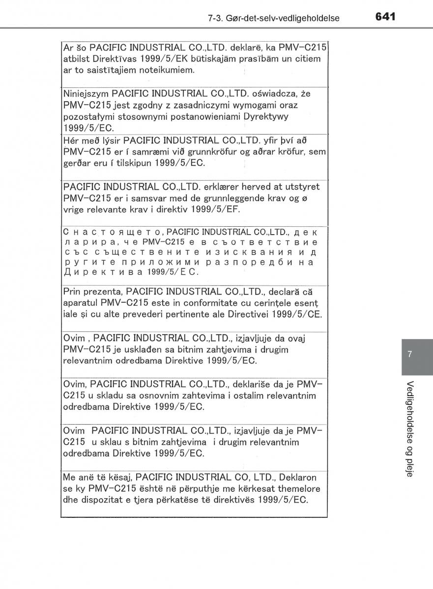 Toyota C HR Bilens instruktionsbog / page 641