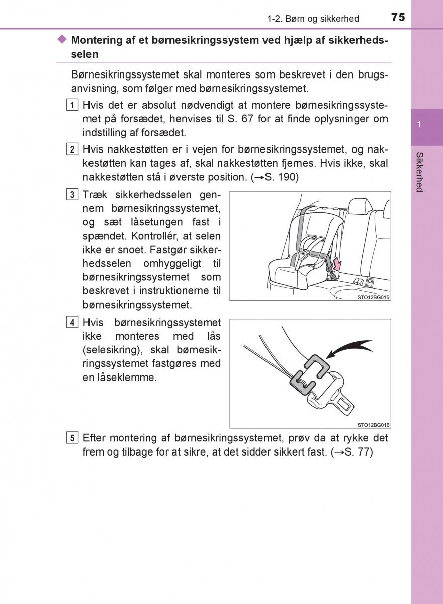 Toyota C HR Bilens instruktionsbog / page 75