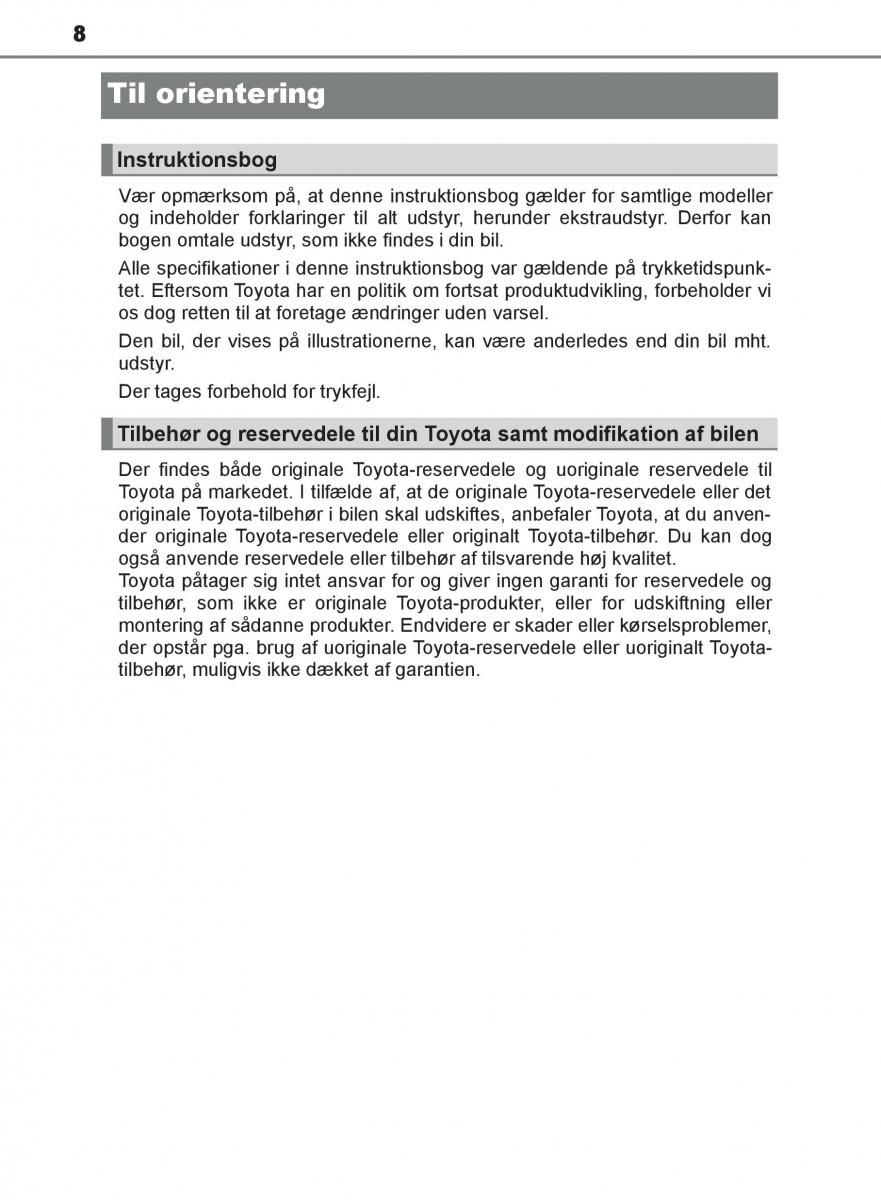 Toyota C HR Bilens instruktionsbog / page 8