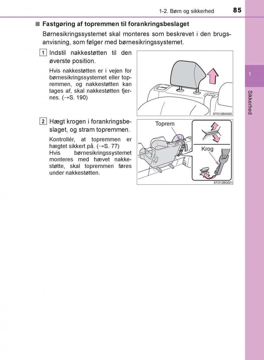 Toyota C HR Bilens instruktionsbog / page 85