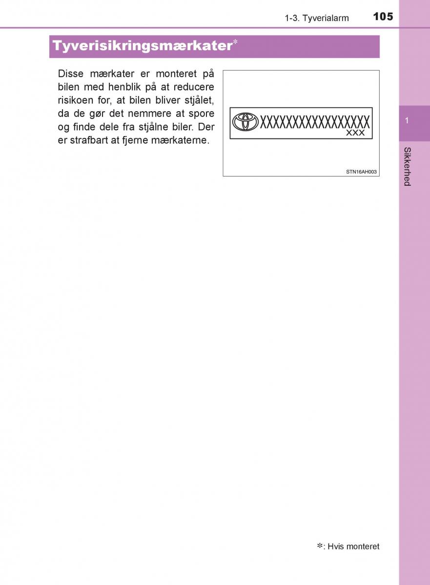 Toyota C HR Bilens instruktionsbog / page 105