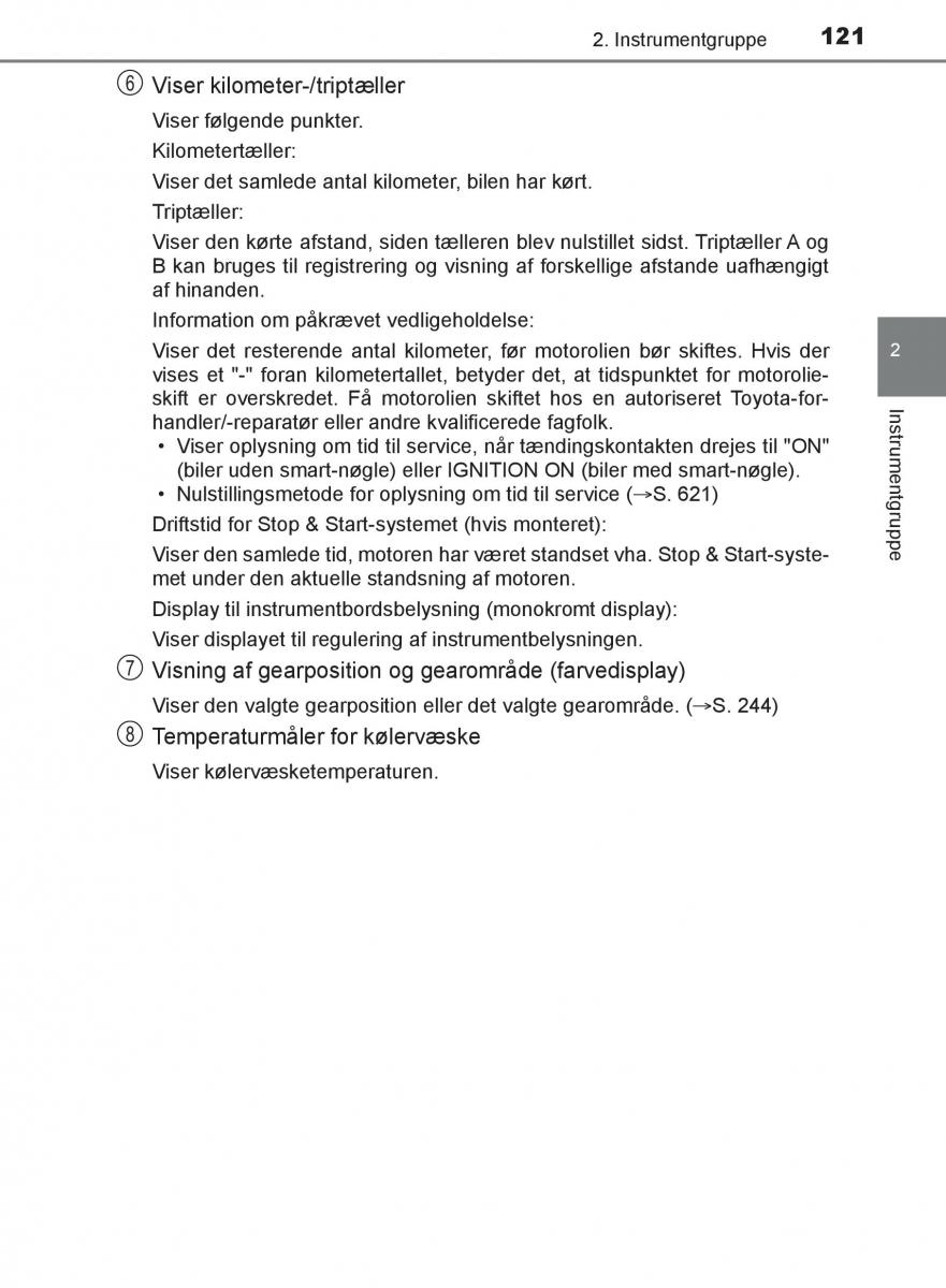 Toyota C HR Bilens instruktionsbog / page 121