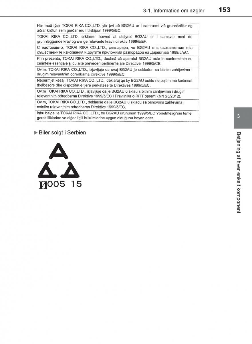 Toyota C HR Bilens instruktionsbog / page 153