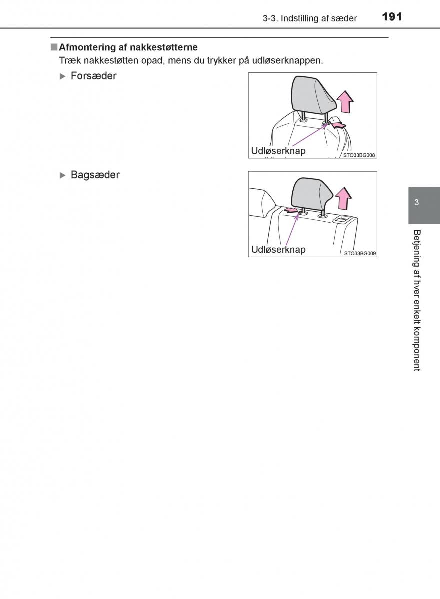 Toyota C HR Bilens instruktionsbog / page 191