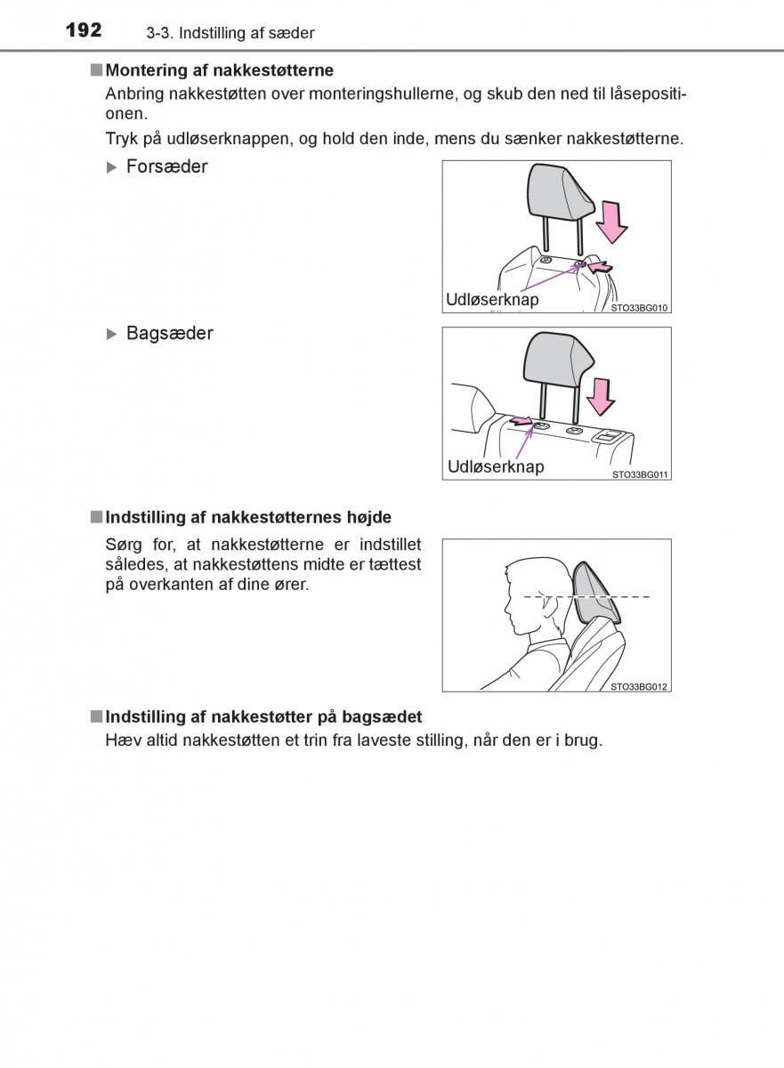 Toyota C HR Bilens instruktionsbog / page 192
