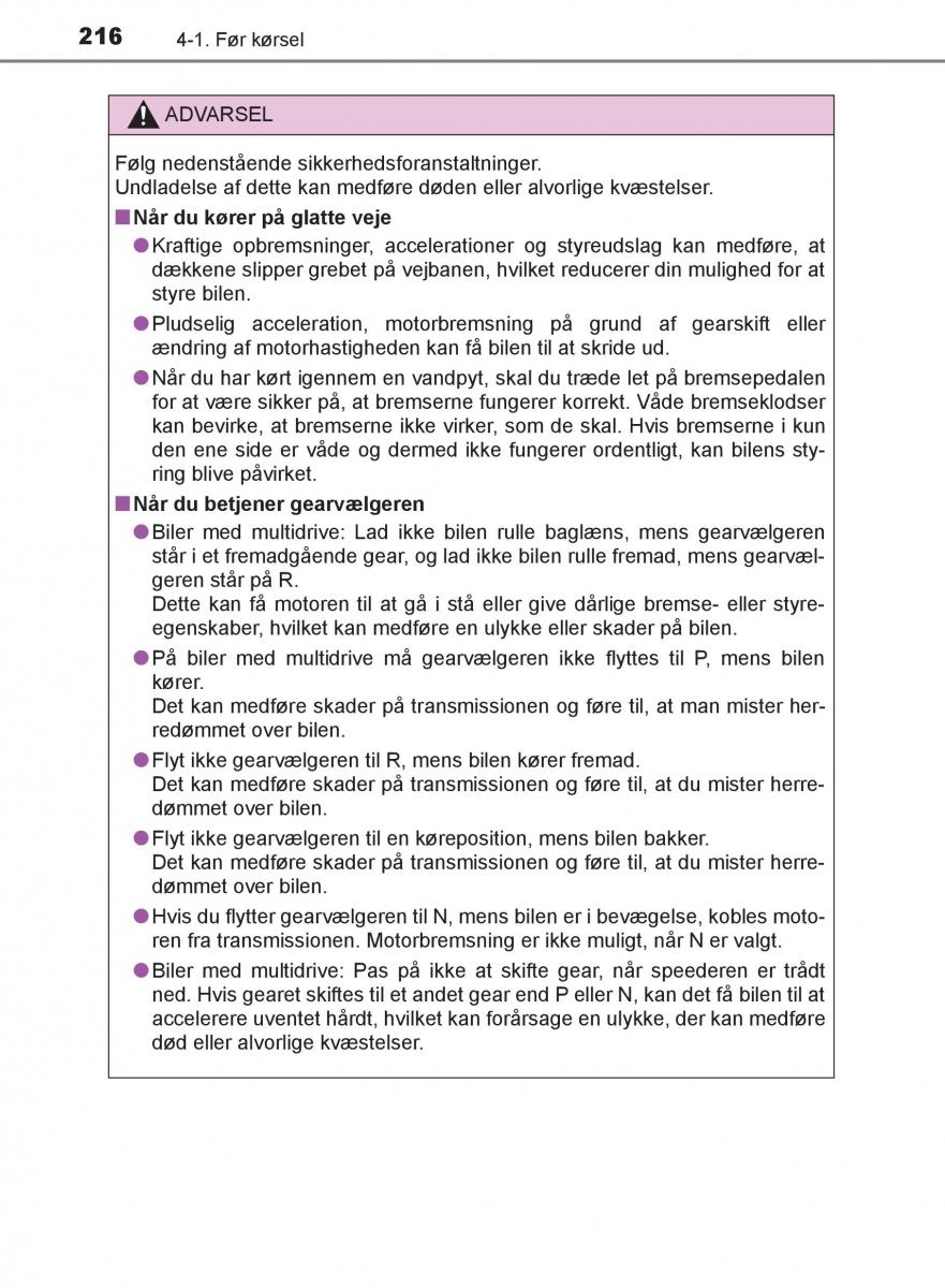 Toyota C HR Bilens instruktionsbog / page 216