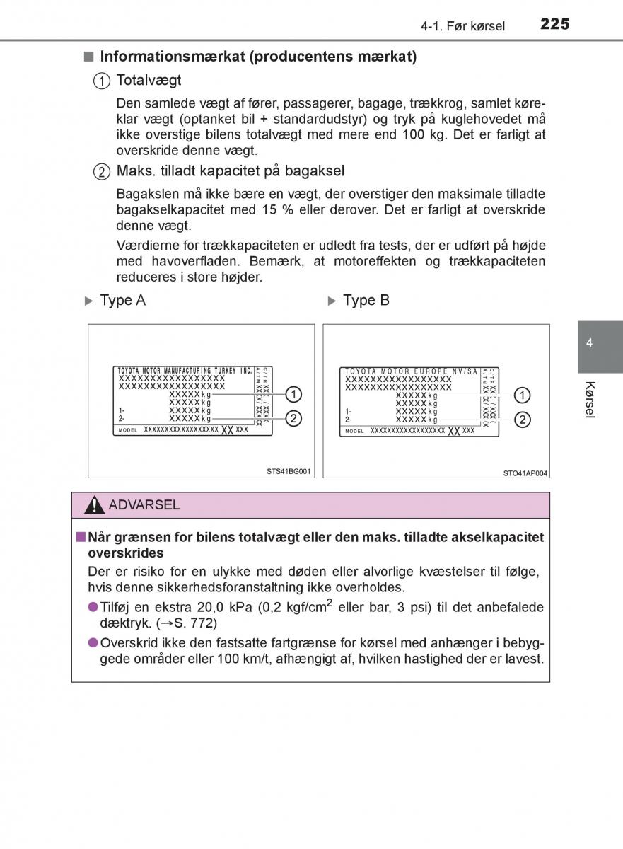 Toyota C HR Bilens instruktionsbog / page 225