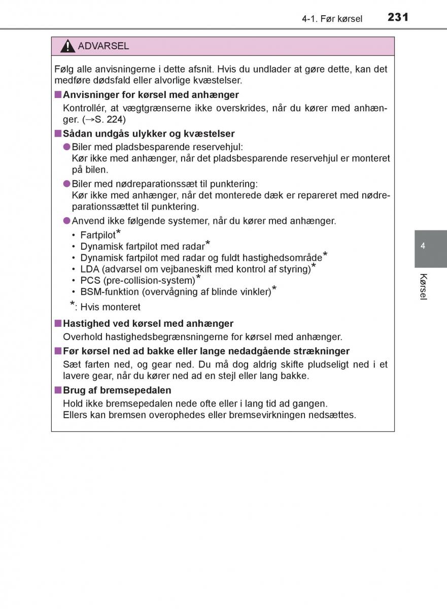 Toyota C HR Bilens instruktionsbog / page 231