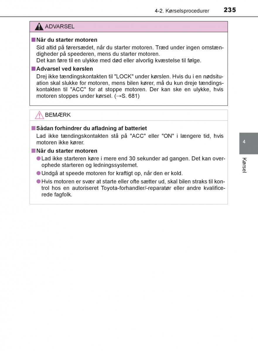 Toyota C HR Bilens instruktionsbog / page 235