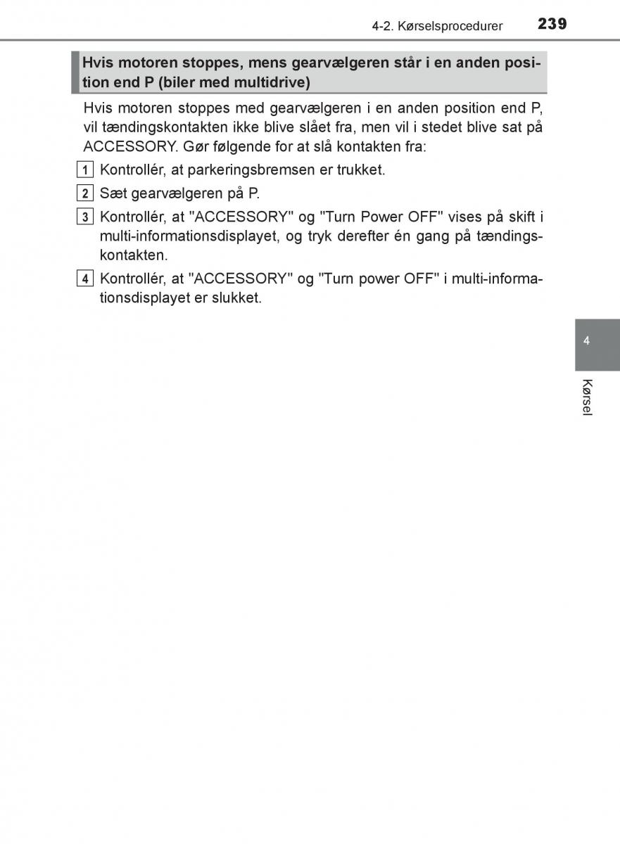 Toyota C HR Bilens instruktionsbog / page 239