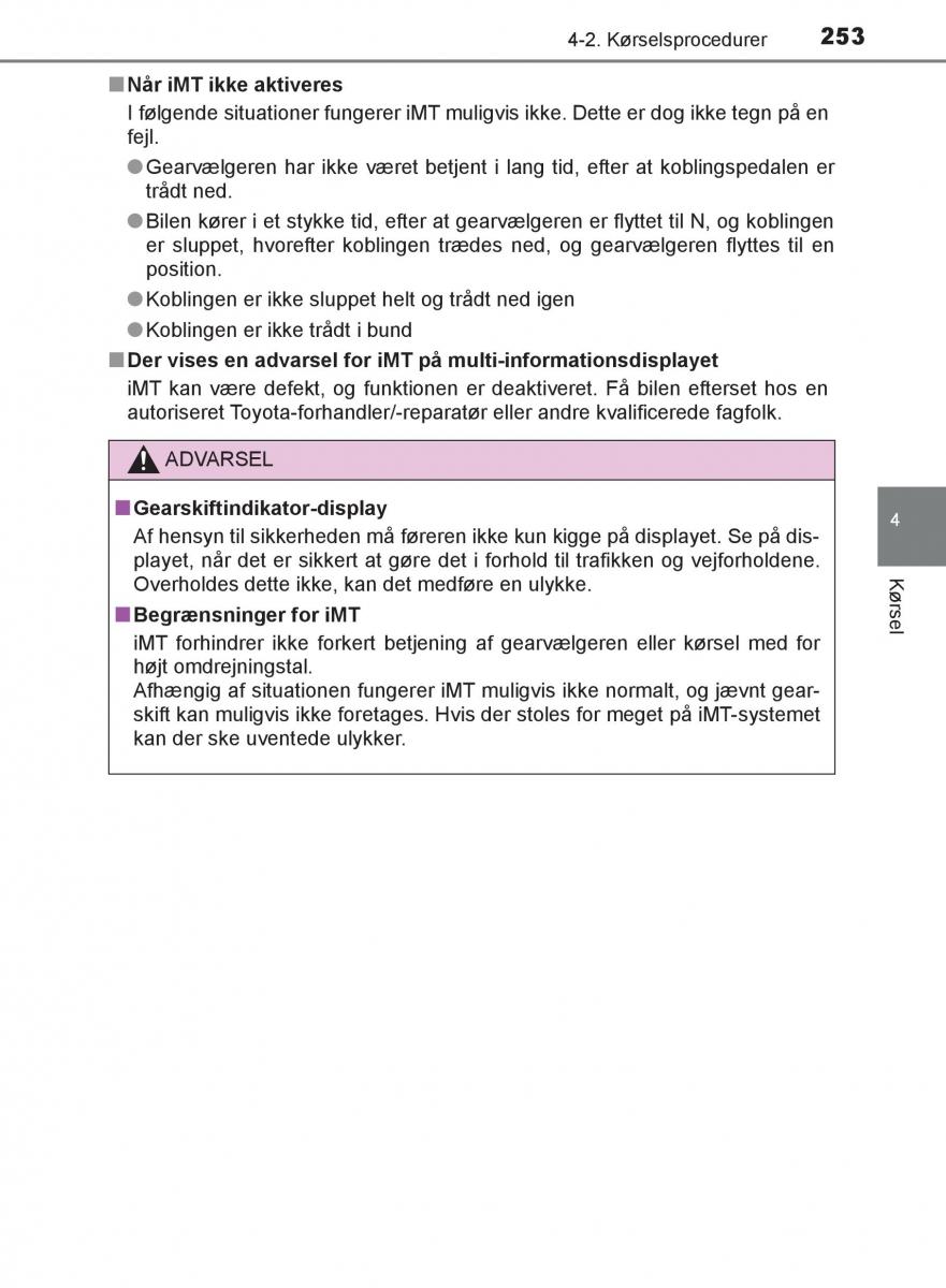 Toyota C HR Bilens instruktionsbog / page 253