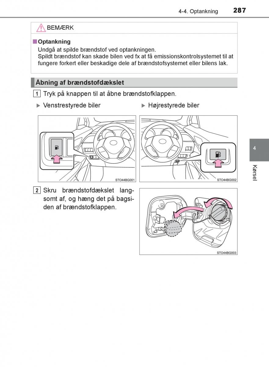 Toyota C HR Bilens instruktionsbog / page 287