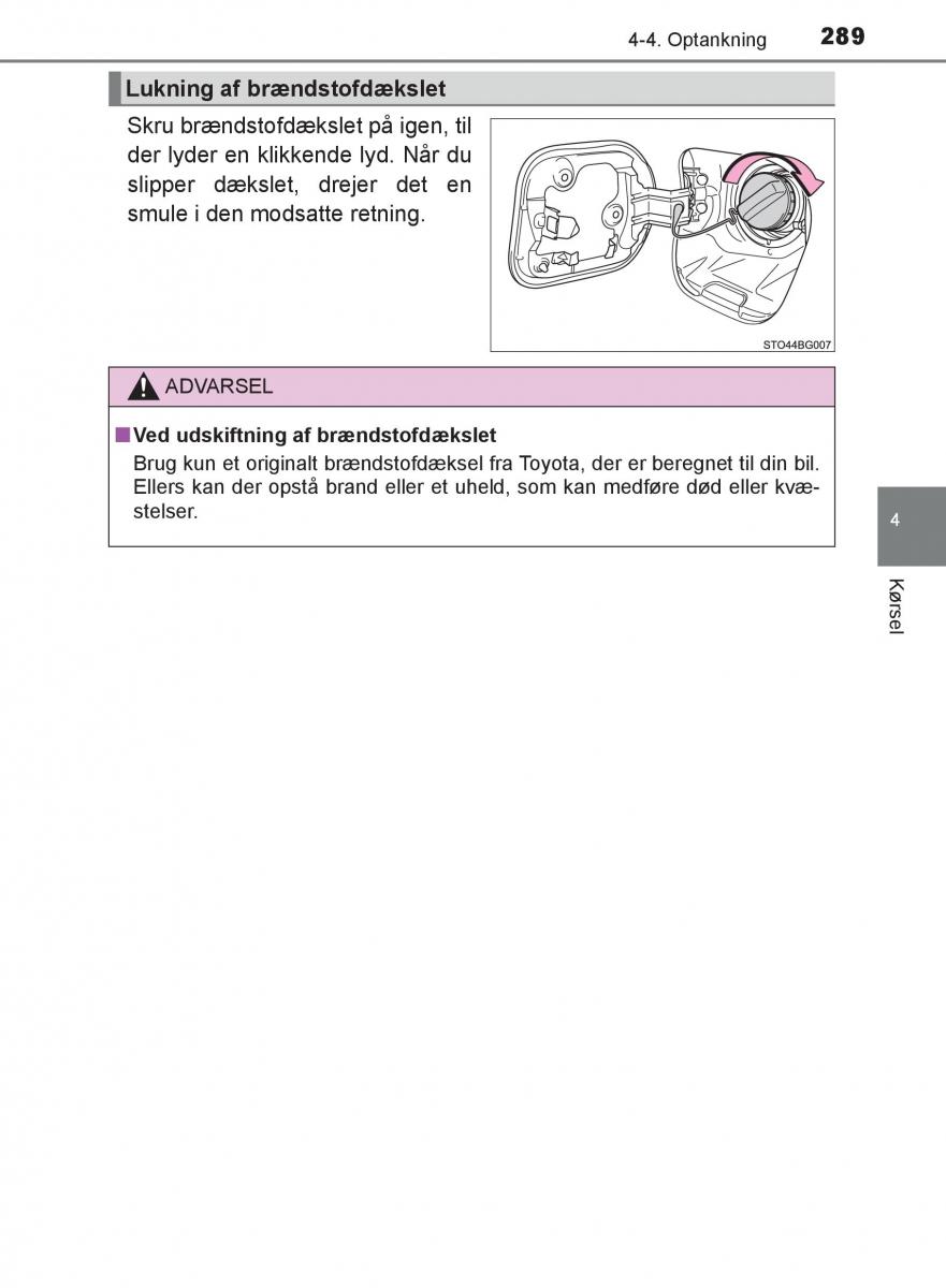 Toyota C HR Bilens instruktionsbog / page 289