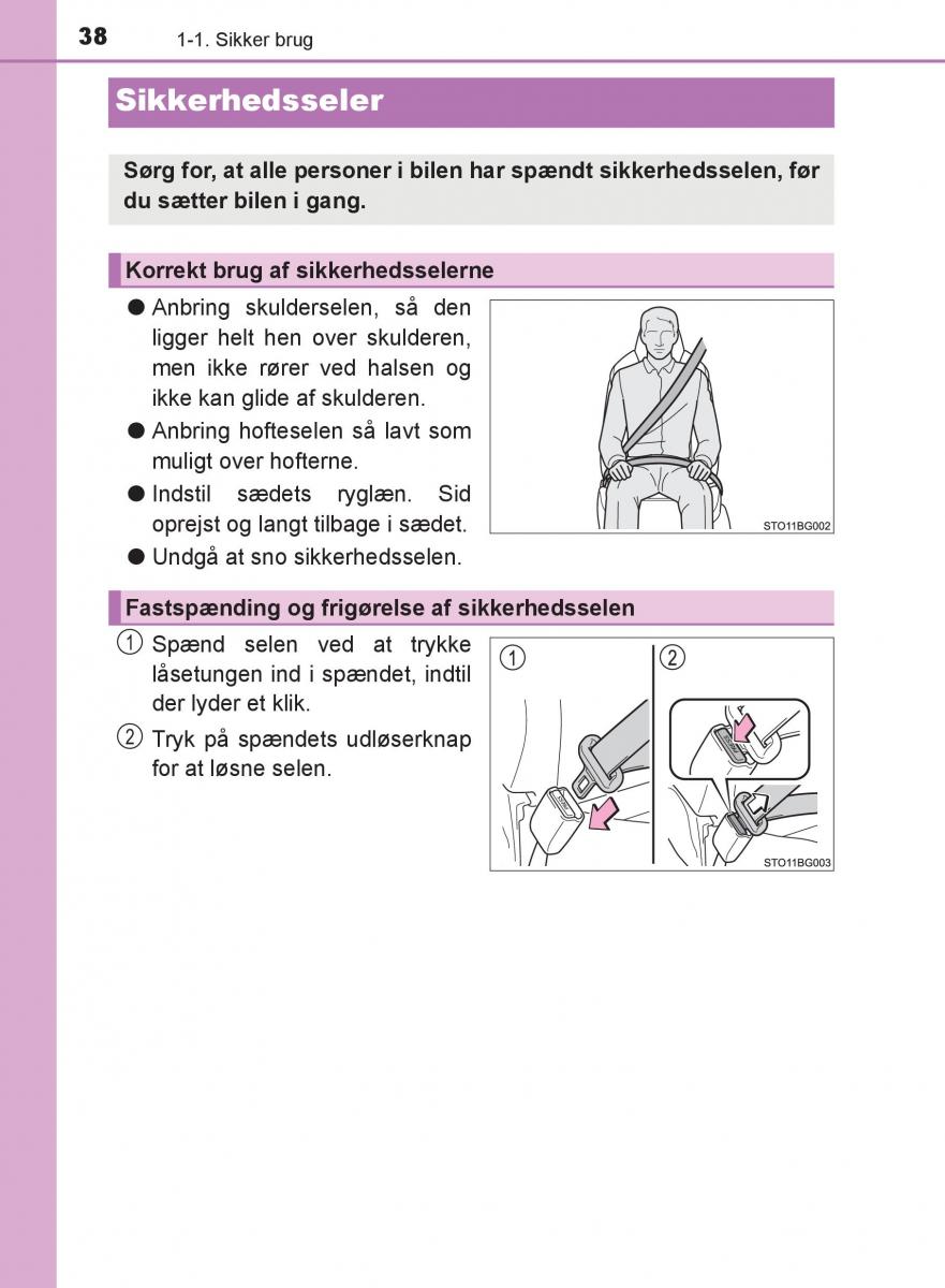 Toyota C HR Bilens instruktionsbog / page 38