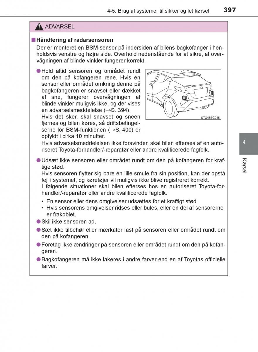 Toyota C HR Bilens instruktionsbog / page 397