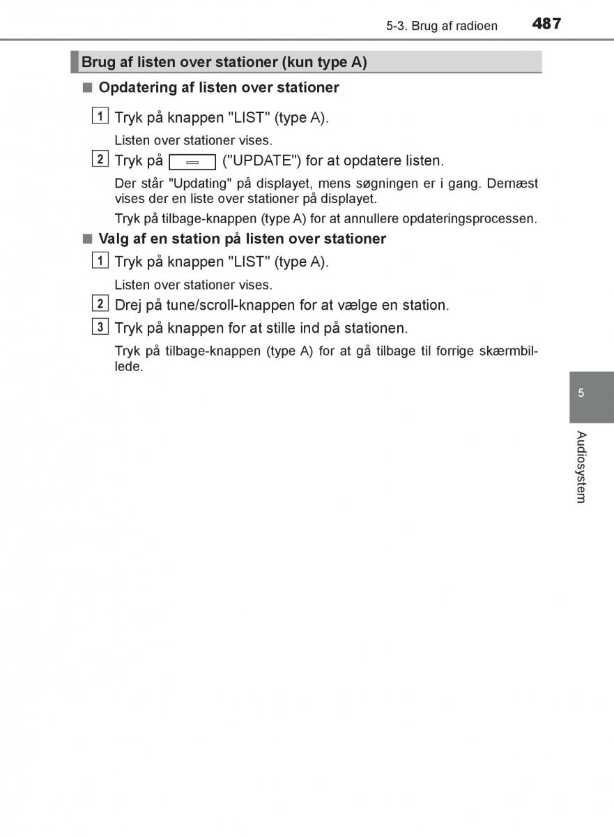 Toyota C HR Bilens instruktionsbog / page 487