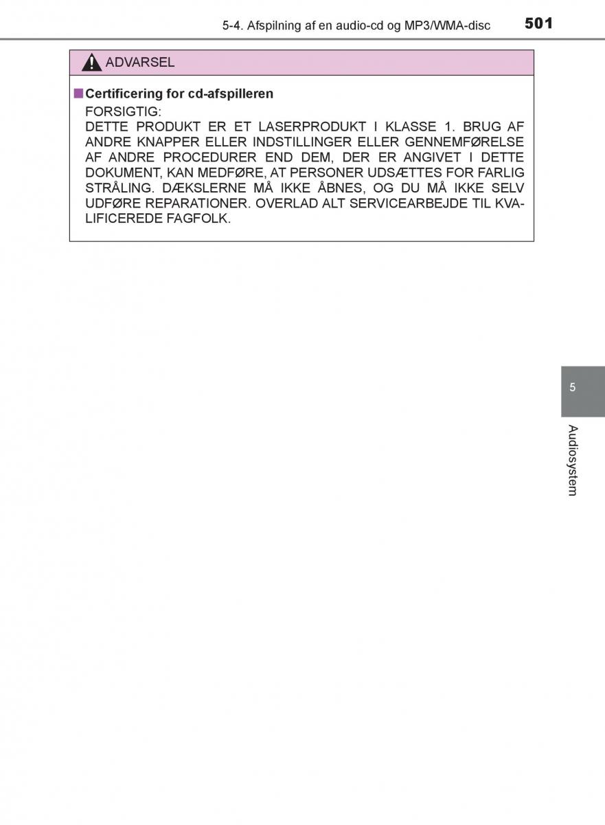 Toyota C HR Bilens instruktionsbog / page 501