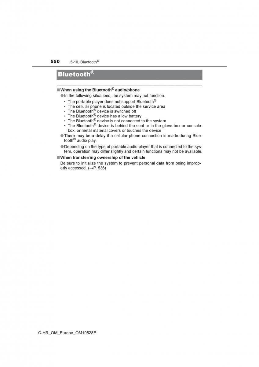 Toyota C HR owners manual / page 550