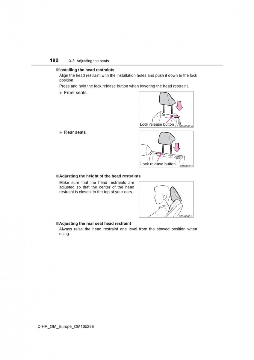 Toyota C HR owners manual / page 192