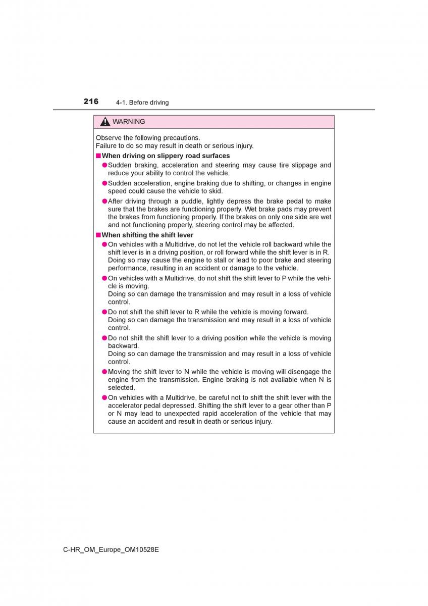 Toyota C HR owners manual / page 216