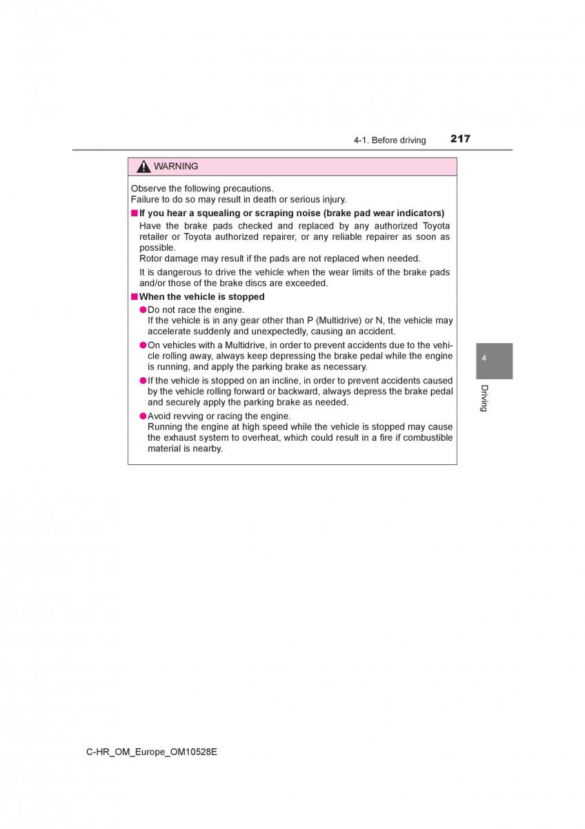 Toyota C HR owners manual / page 217