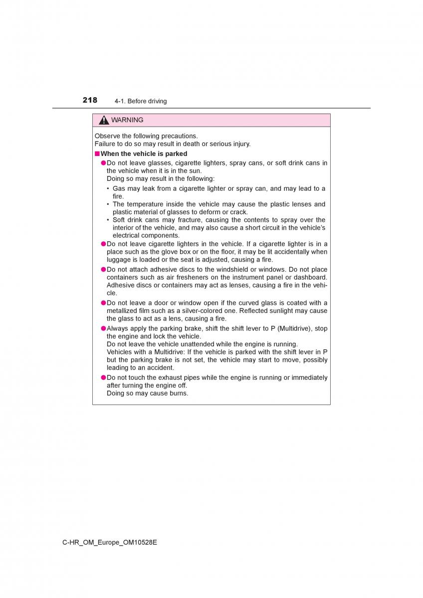 Toyota C HR owners manual / page 218