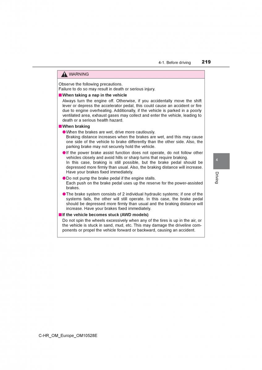 Toyota C HR owners manual / page 219