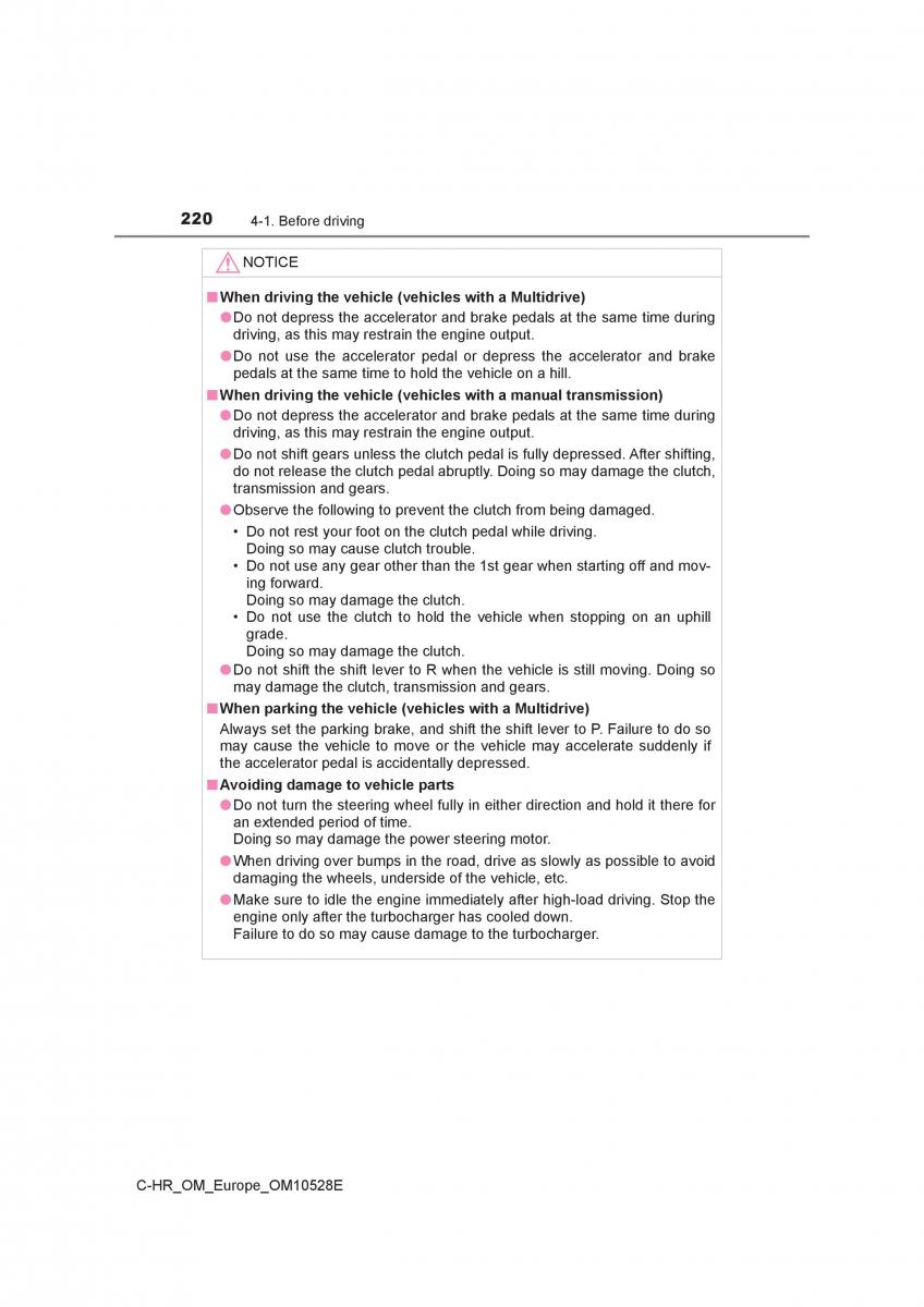 Toyota C HR owners manual / page 220