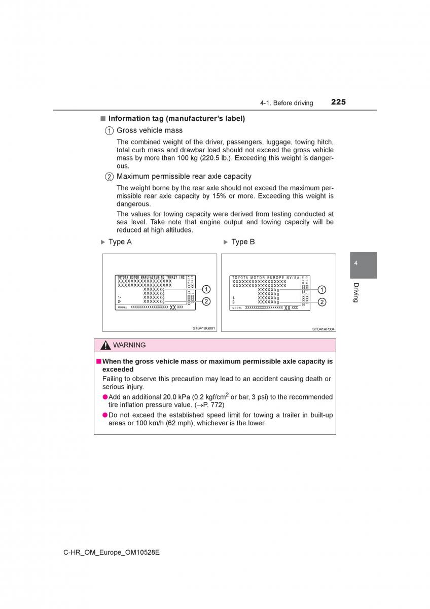 Toyota C HR owners manual / page 225