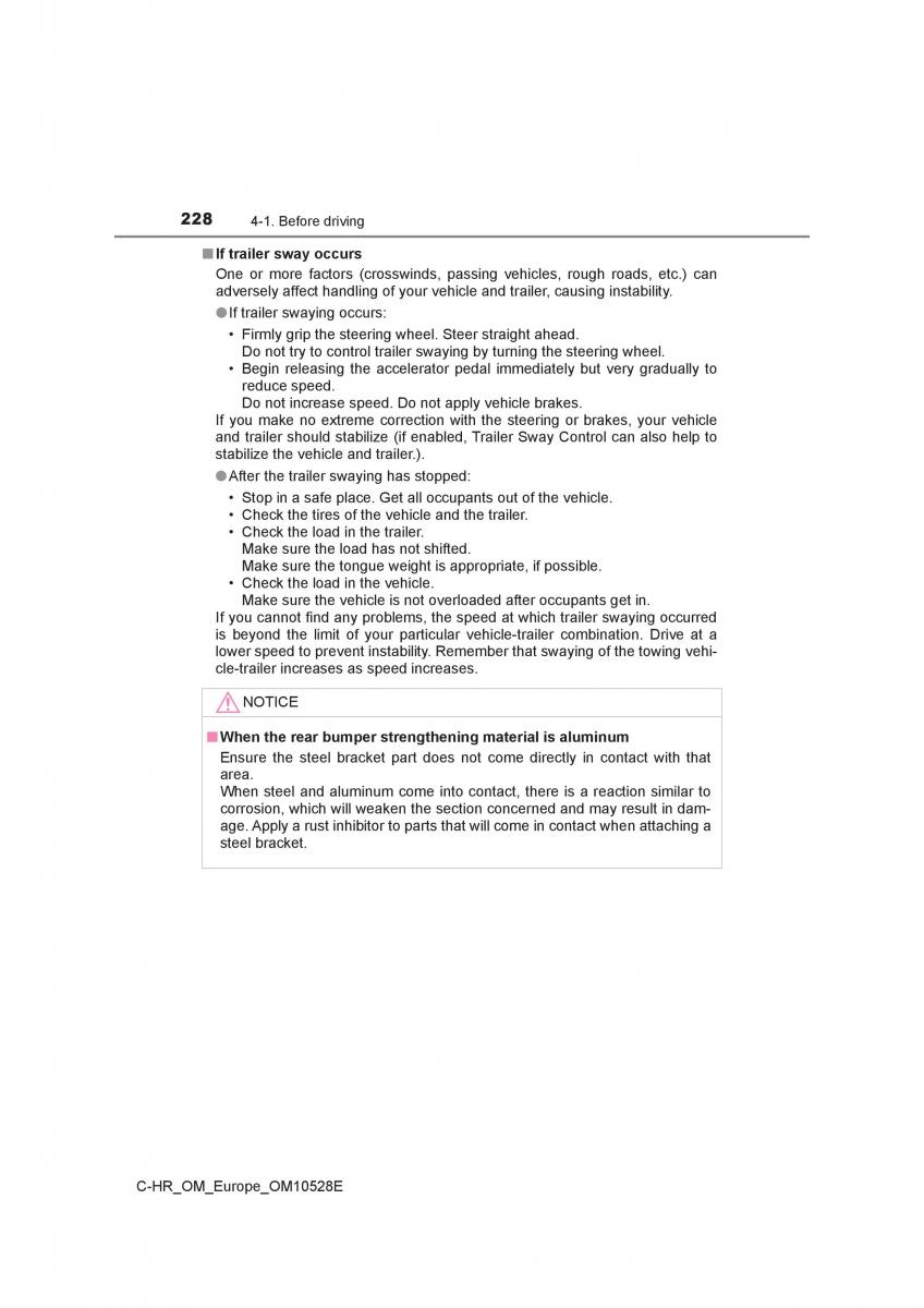 Toyota C HR owners manual / page 228